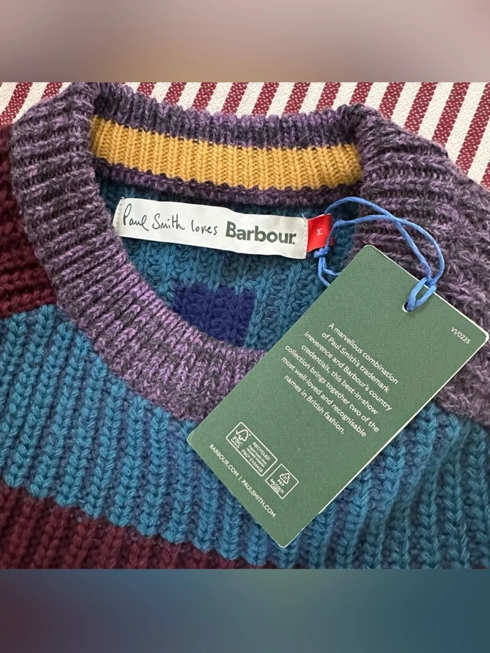 Paul Smith loves Barbour Men's Multi Strip Roundneck Sweater Sz M NWT